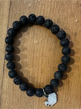 Black Lava Bead Bracelet with Silver Charm - Women Jewelry